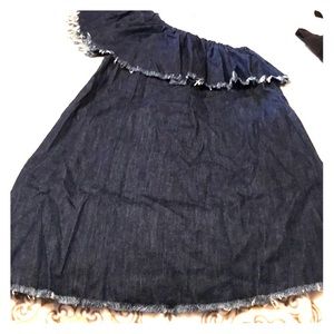 Denim Velvet Heart One Shoulder Dress